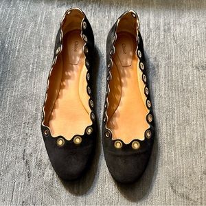 CHLOE BLACK SUEDE LAUREN GOLD GROMMET EYELET BALLET FLAT - BLACK - SIZE 39